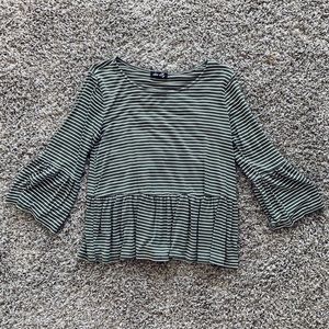 Green and White Stripe Peplum Shirt
